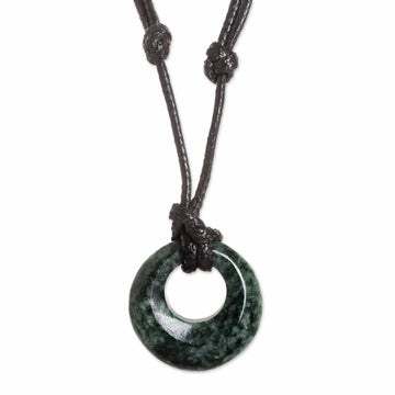 Circular Jade Adjustable Pendant Necklace from Guatemala - Verdant Circle