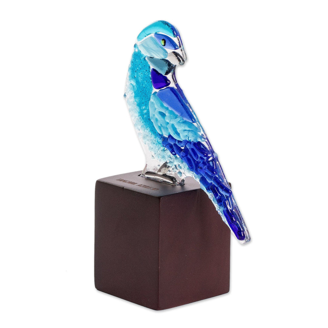 Art Glass Blue Bird Sculpture from El Salvador - Blue-Grey Tanager
