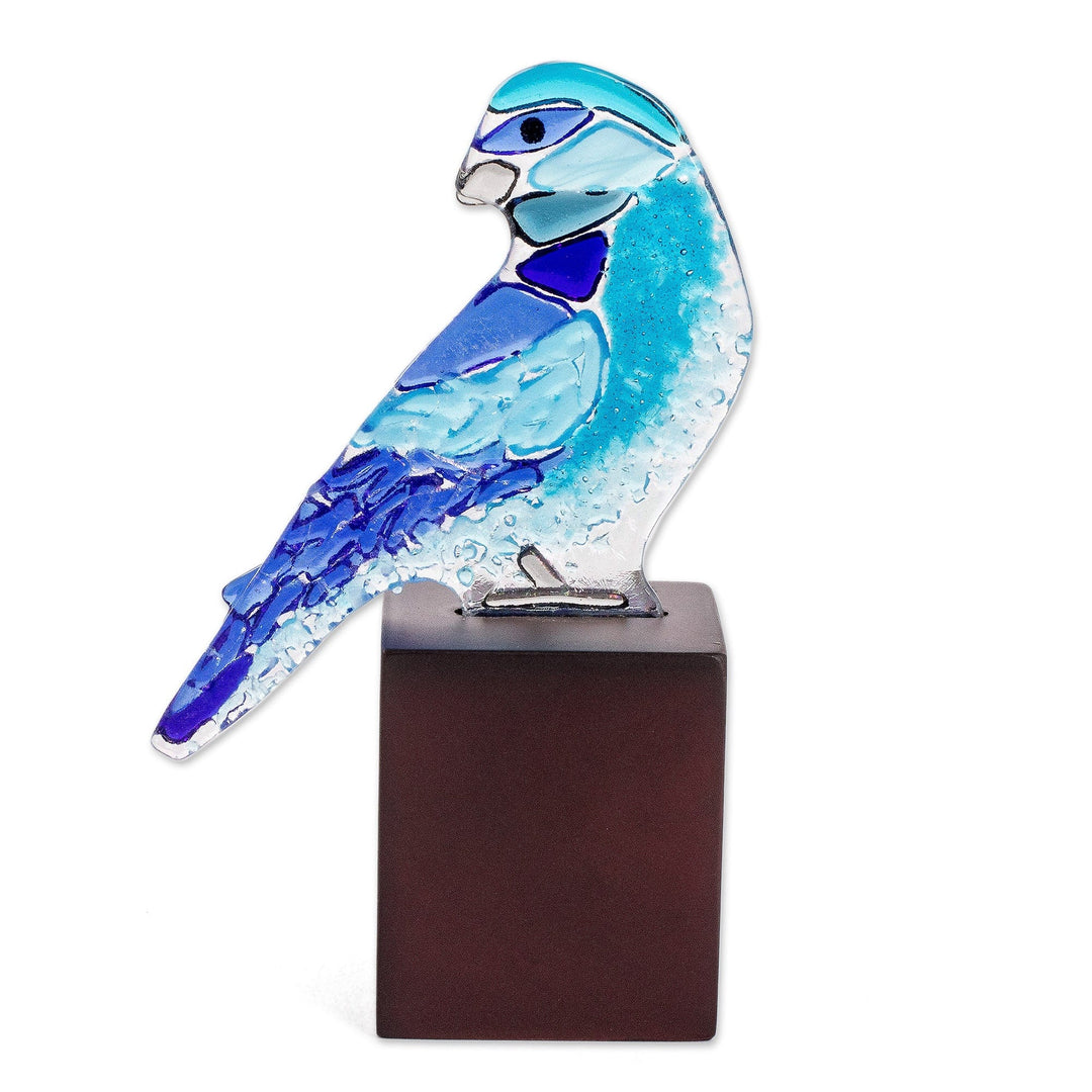Art Glass Blue Bird Sculpture from El Salvador - Blue-Grey Tanager