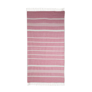 Striped Cotton Beach Towel in Crimson from Guatemala - Sweet Relaxation in Crimson