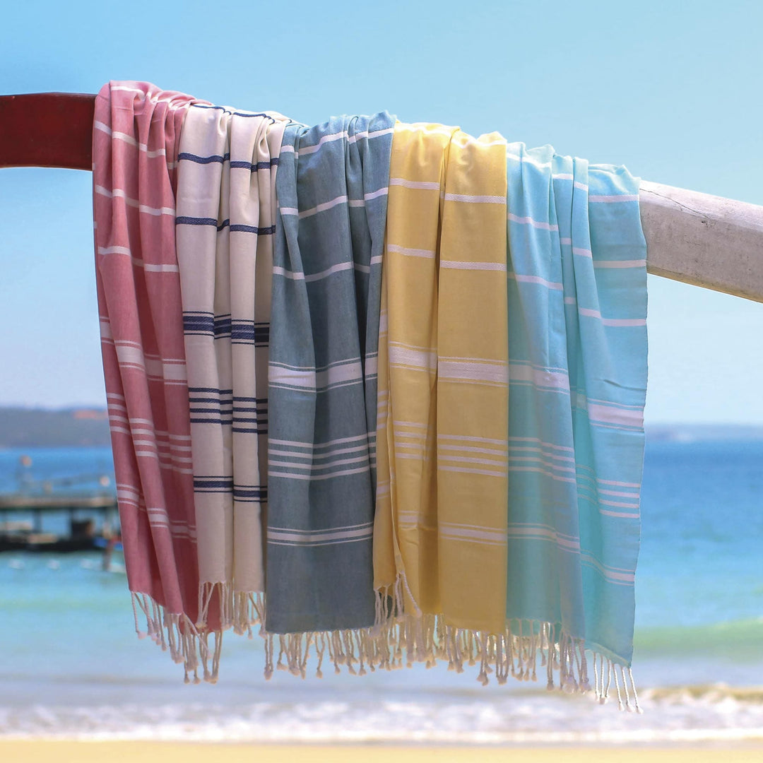 Striped Cotton Beach Towel in Crimson from Guatemala - Sweet Relaxation in Crimson