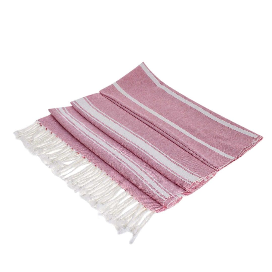 Striped Cotton Beach Towel in Crimson from Guatemala - Sweet Relaxation in Crimson