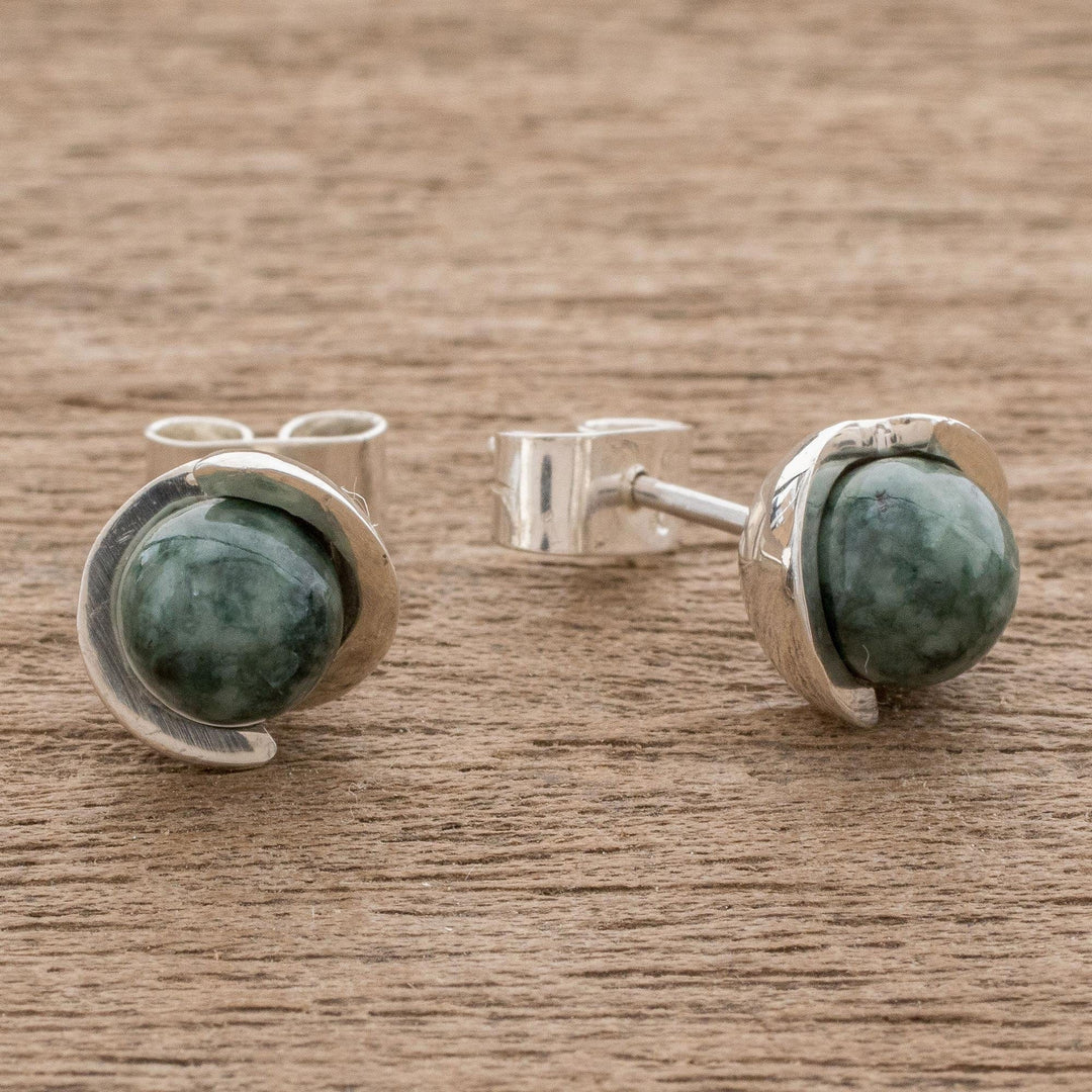 Modern Jade Stud Earrings in Dark Green from Guatemala - Green Magic Silhouette