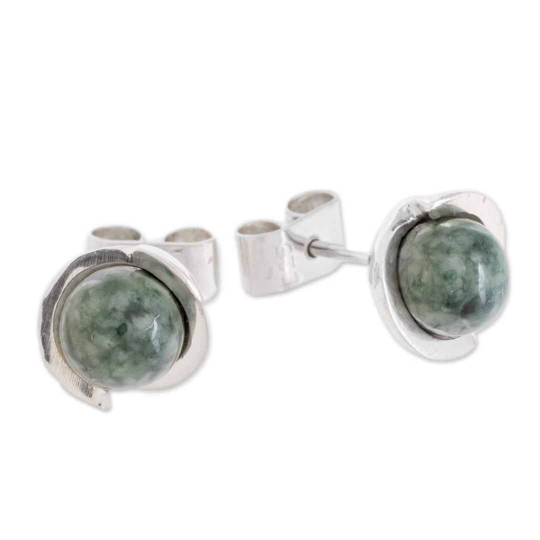 Modern Jade Stud Earrings in Dark Green from Guatemala - Green Magic Silhouette