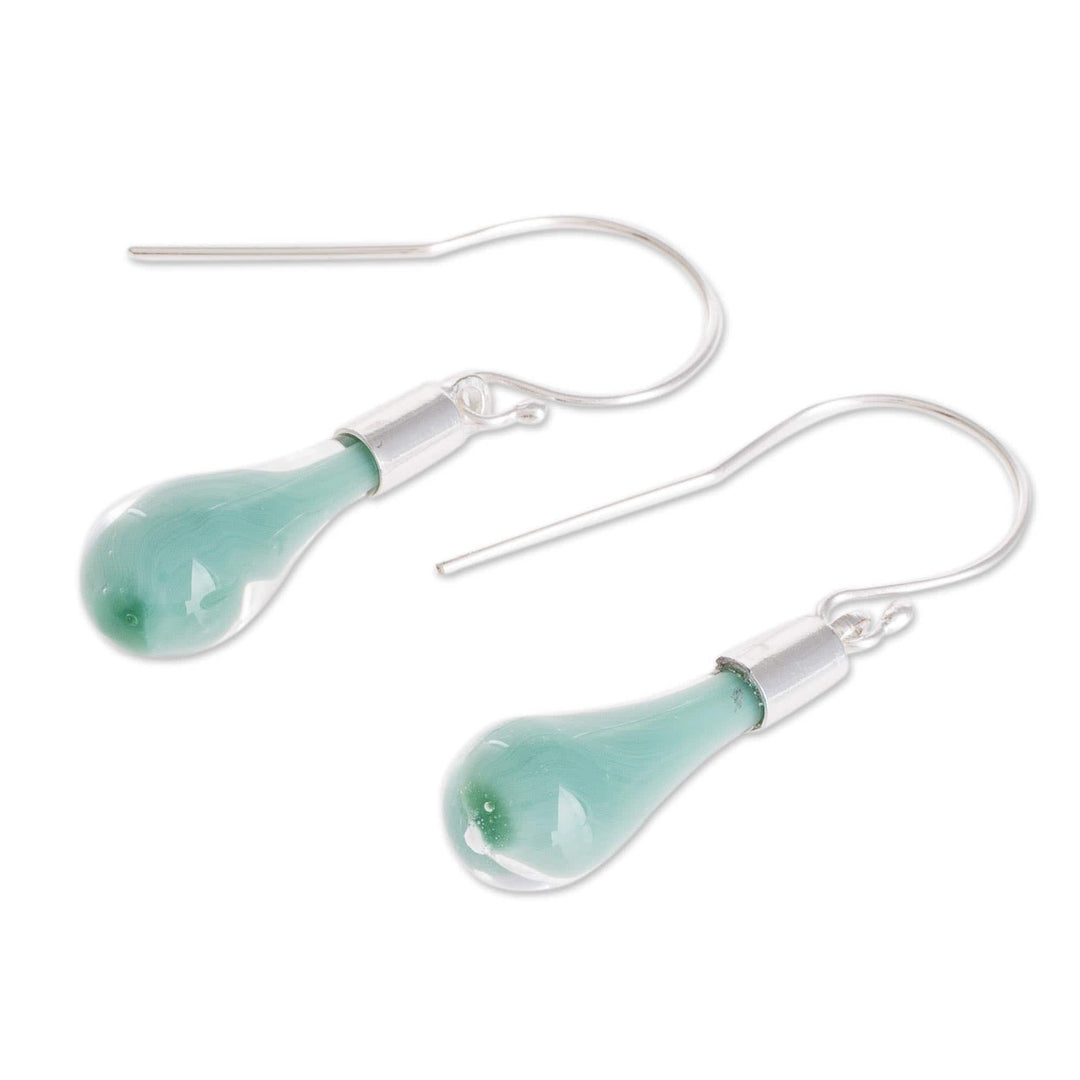 Sky Blue Art Glass Dangle Earrings from Costa Rica - Sky Lake
