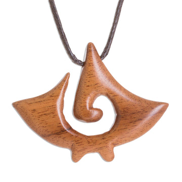 Swirl Pattern Jobillo Wood Pendant Necklace from Costa Rica - Jobillo Swirl Figure