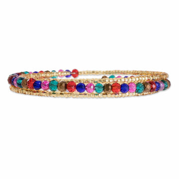 Colorful Crystal and Glass Beaded Wrap Bracelet - Multicolored Fiesta