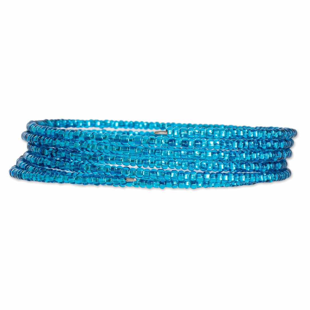 Blue Glass Beaded Wrap Bracelet - Lake Brilliance