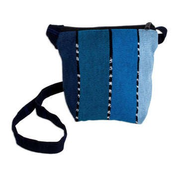 Striped Blue Cotton Sling Crafted in Guatemala - Blue Lake