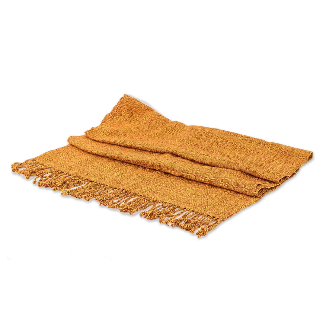 Textured Cotton Shawl in Saffron from Guatemala - Subtle Texture in Saffron