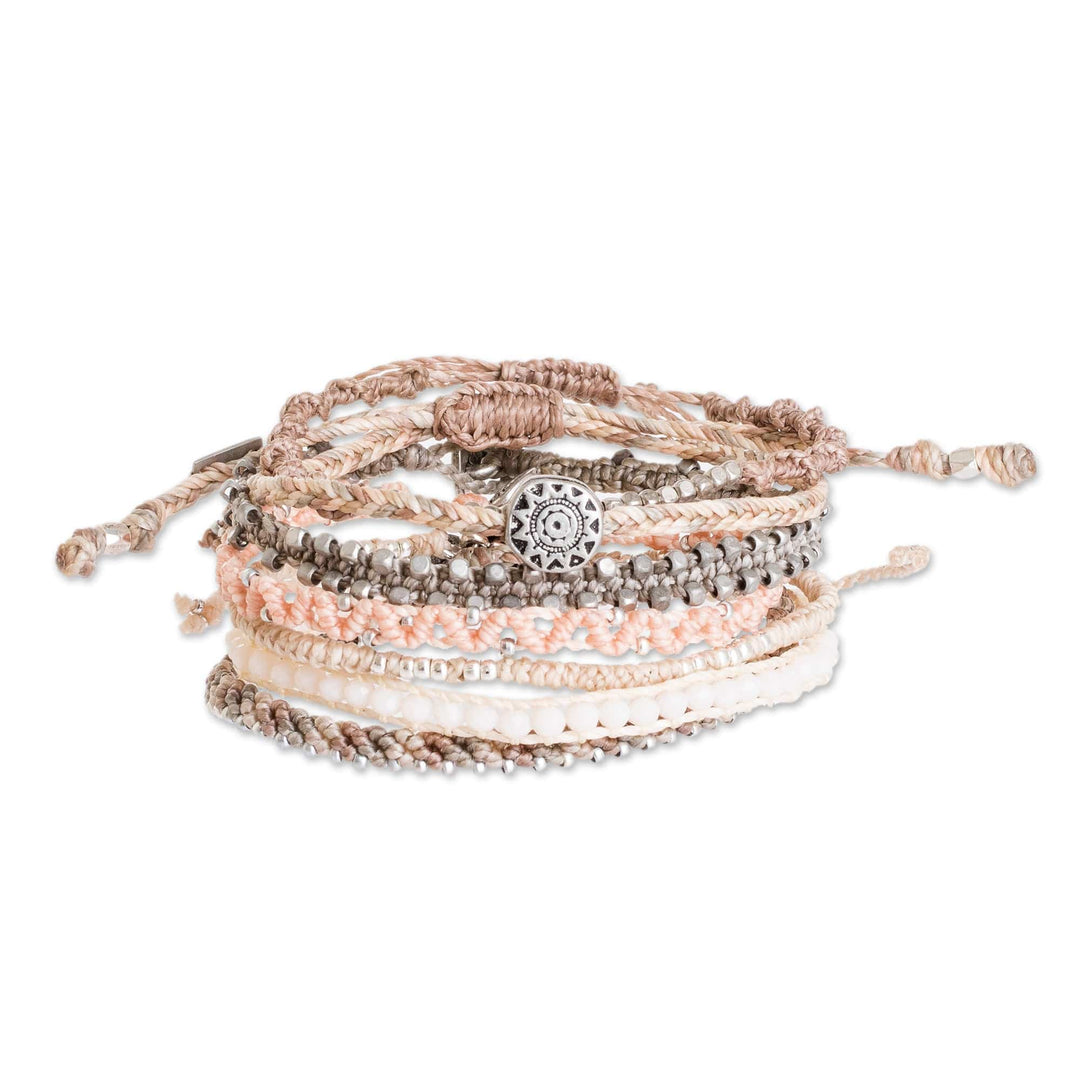 Glass Beaded Macrame Bracelets in Pink (Set of 7) - Boho Histories in Pink
