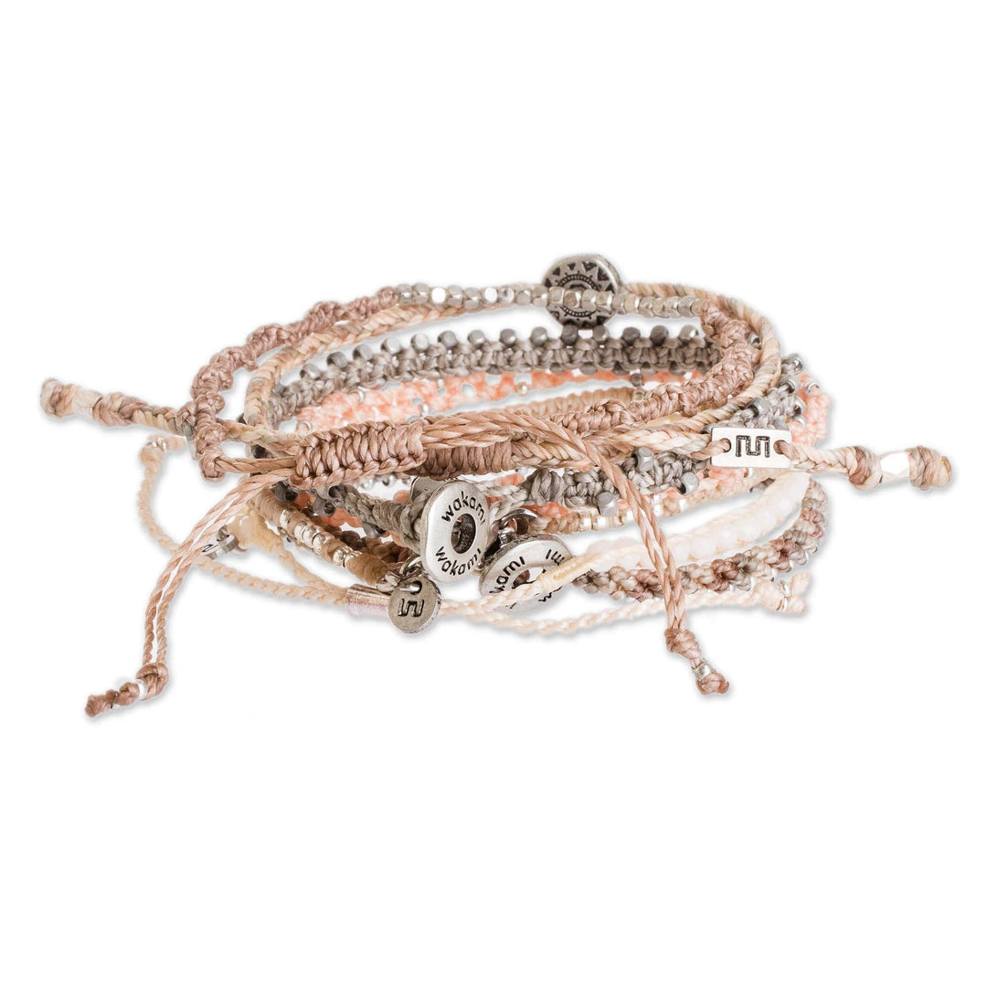 Glass Beaded Macrame Bracelets in Pink (Set of 7) - Boho Histories in Pink