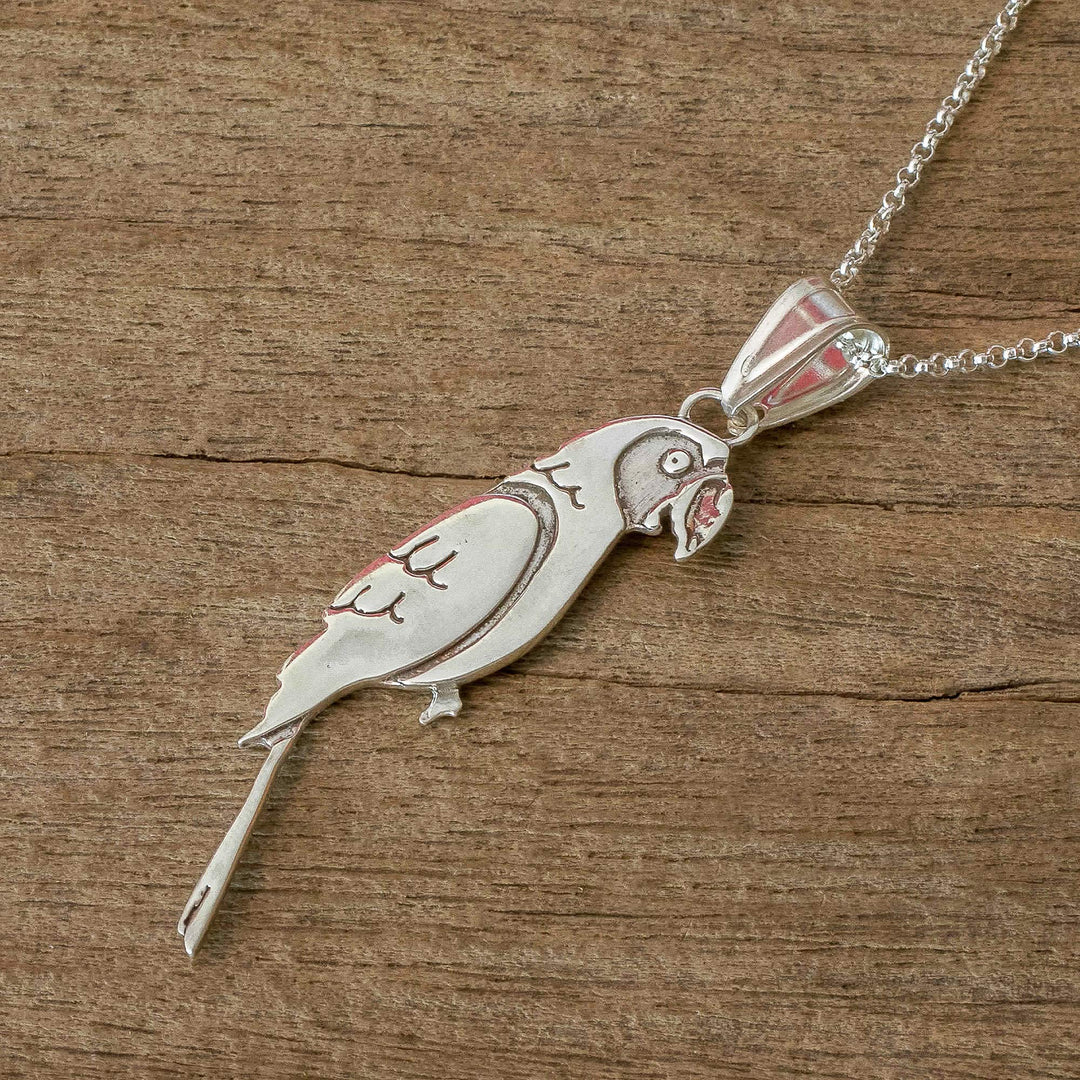 Sterling Silver Costa Rican Macaw Pendant Necklace - Cloud Forest Macaw