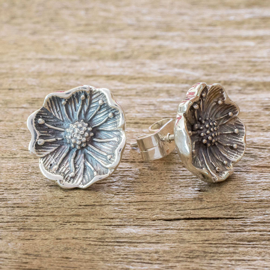 Wildflower Sterling Silver Button Earrings - Wayside Blossom