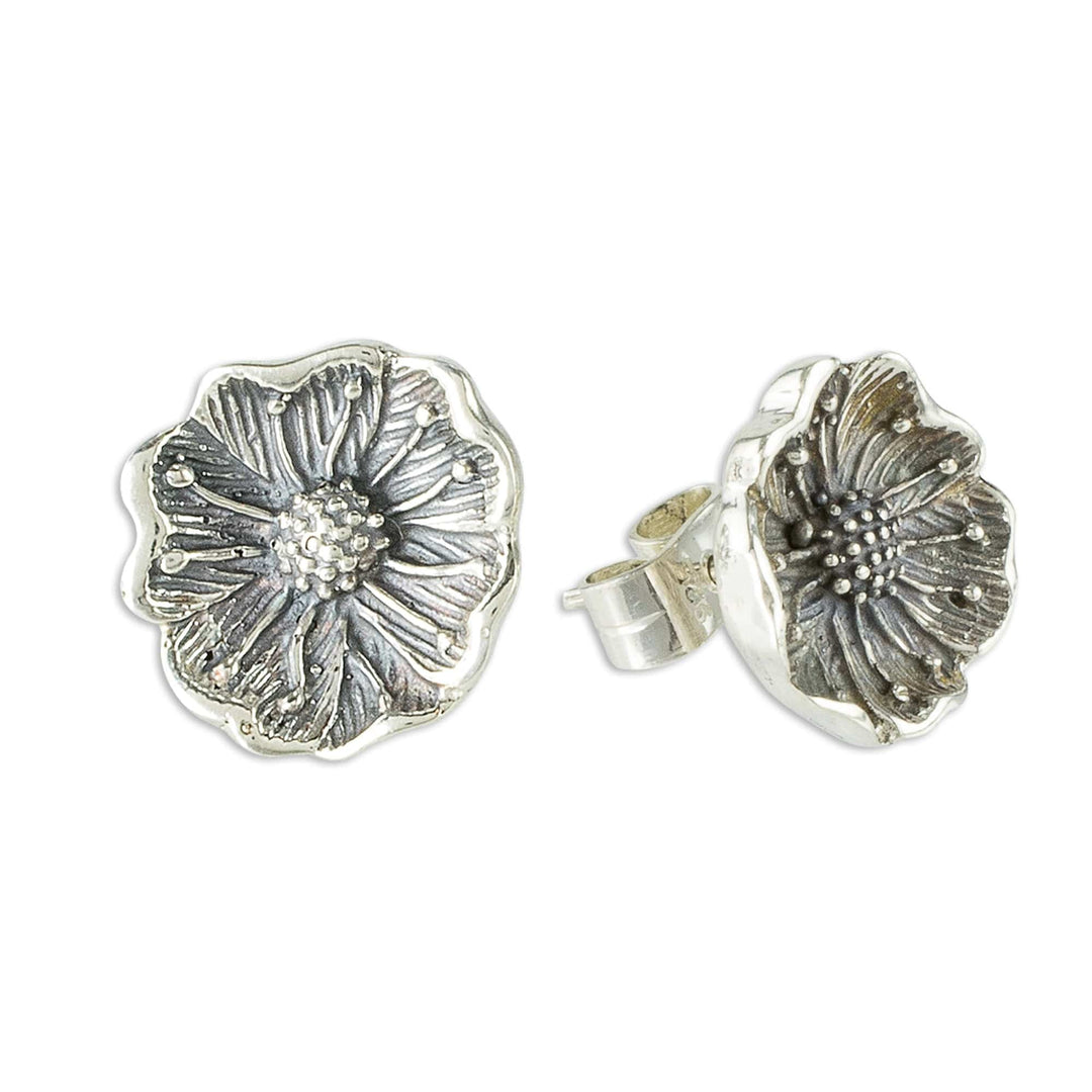 Wildflower Sterling Silver Button Earrings - Wayside Blossom