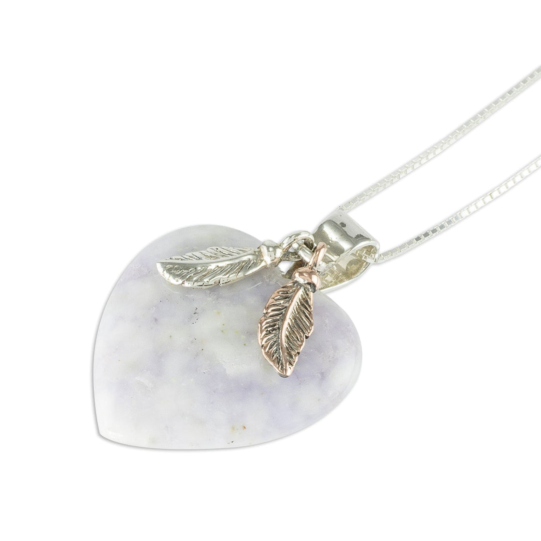 Natural Lavender Jade and Sterling Silver Heart Necklace - Lilac Heart