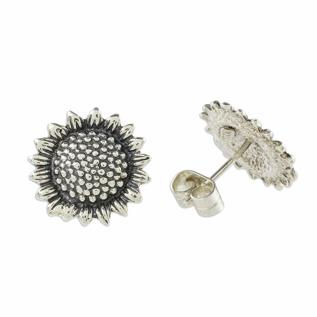 Realistic Sunflower Earrings in Sterling Silver - Flourishing Sunflowers