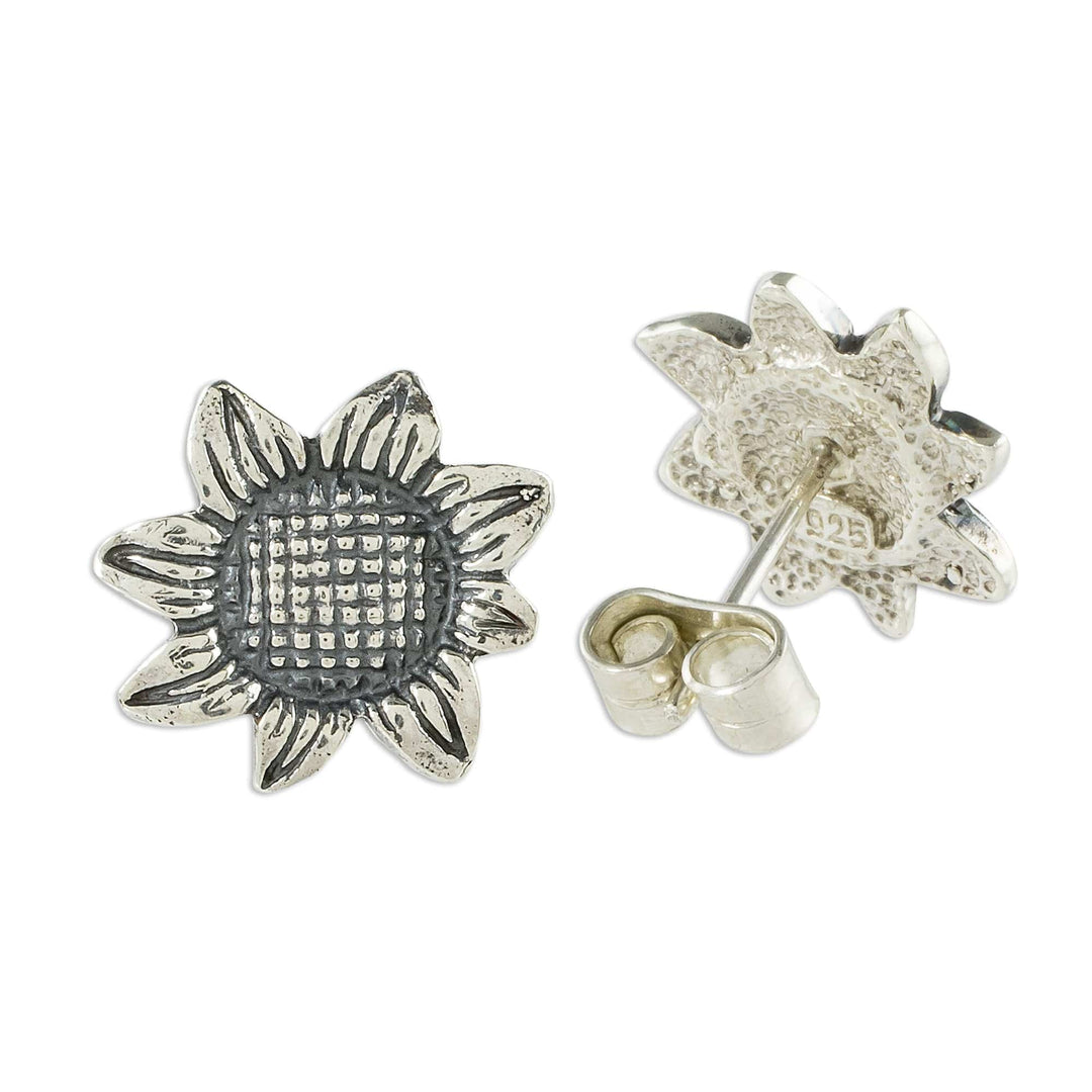 Oxidized Sterling Silver Sunflower Earrings - Vintage Sunflower