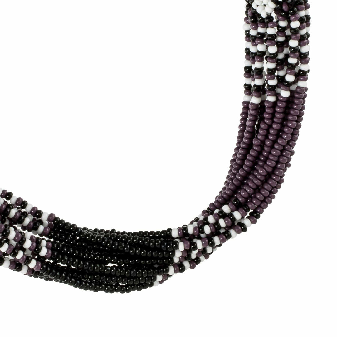 Purple and Black Long Beaded Necklace - Black and Plum Harmony