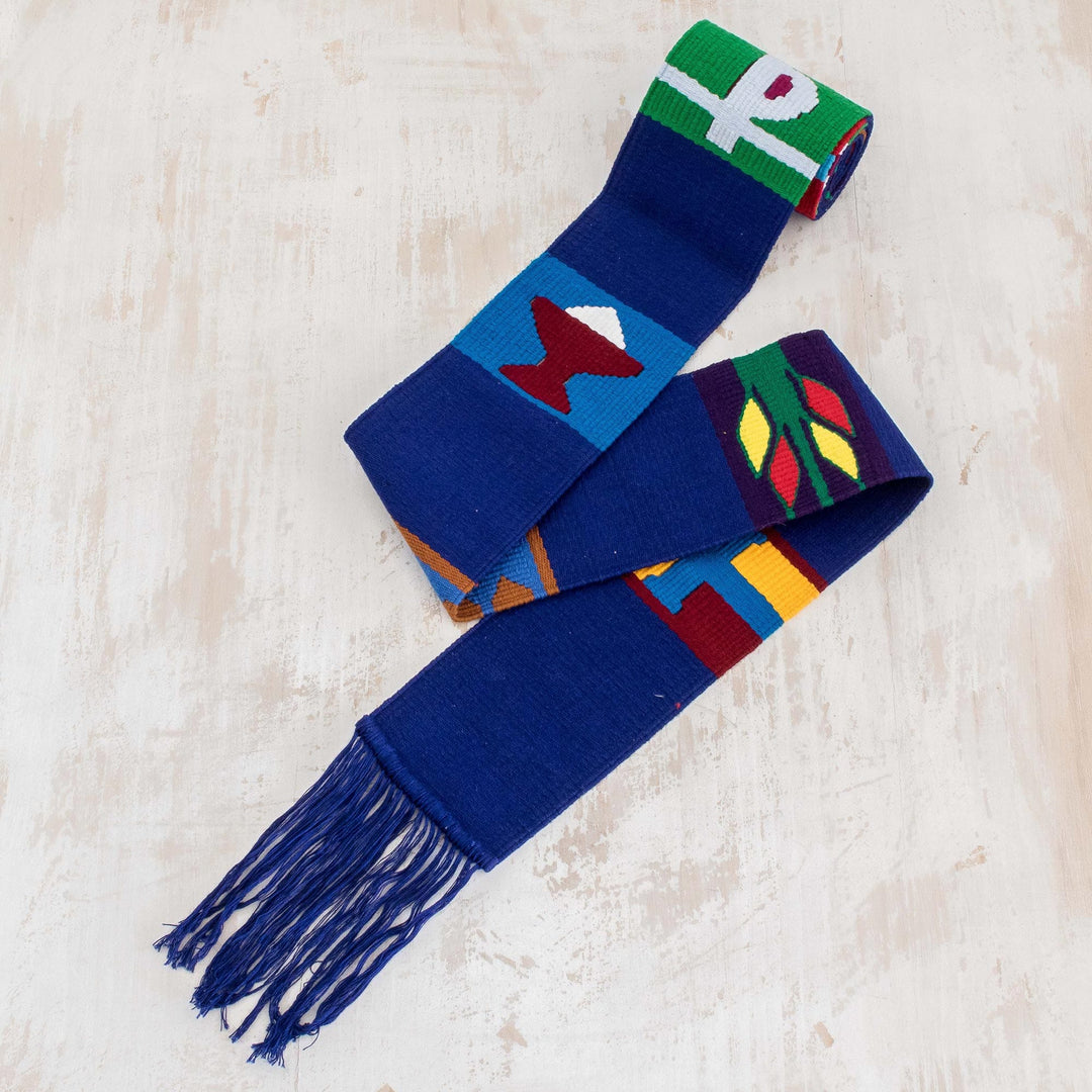 Multicolored Hand Woven Table Runner - Solola Totem in Lapis