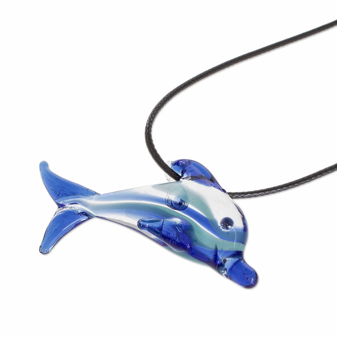Hand-Blown Blue Glass Dolphin Necklace From Costa Rica - Marine Freedom