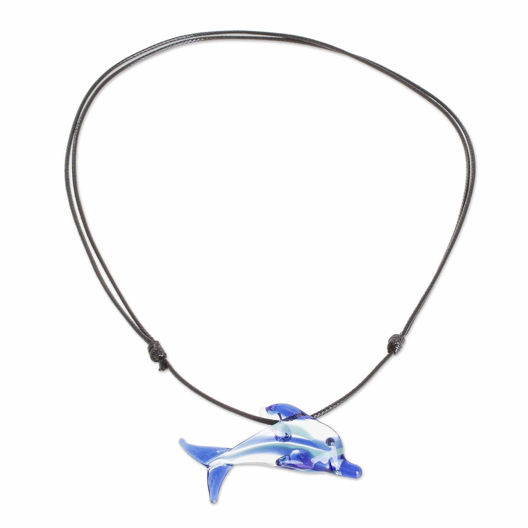 Hand-Blown Blue Glass Dolphin Necklace From Costa Rica - Marine Freedom