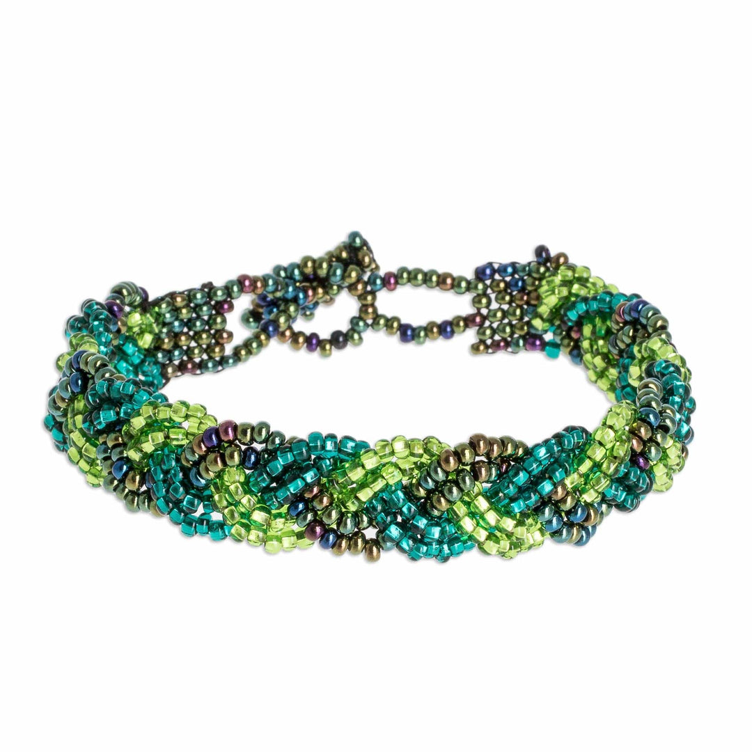 Green Bead Braided Bracelet - Braided Green