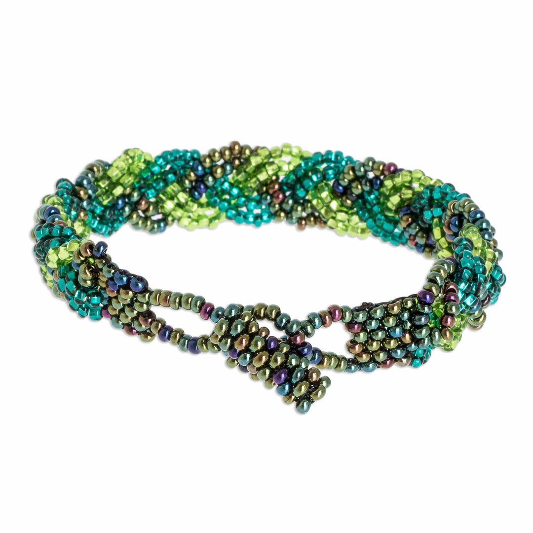 Green Bead Braided Bracelet - Braided Green