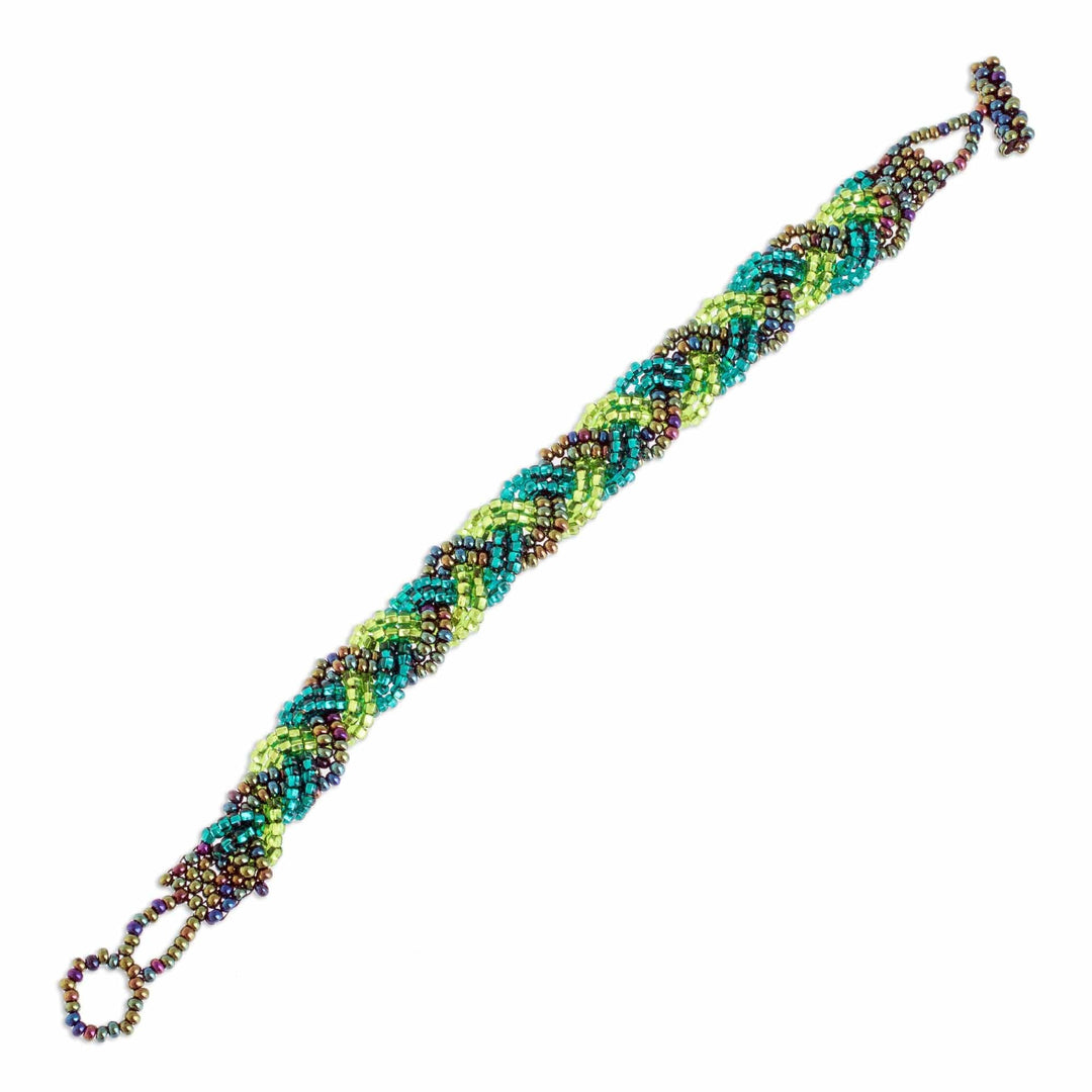 Green Bead Braided Bracelet - Braided Green
