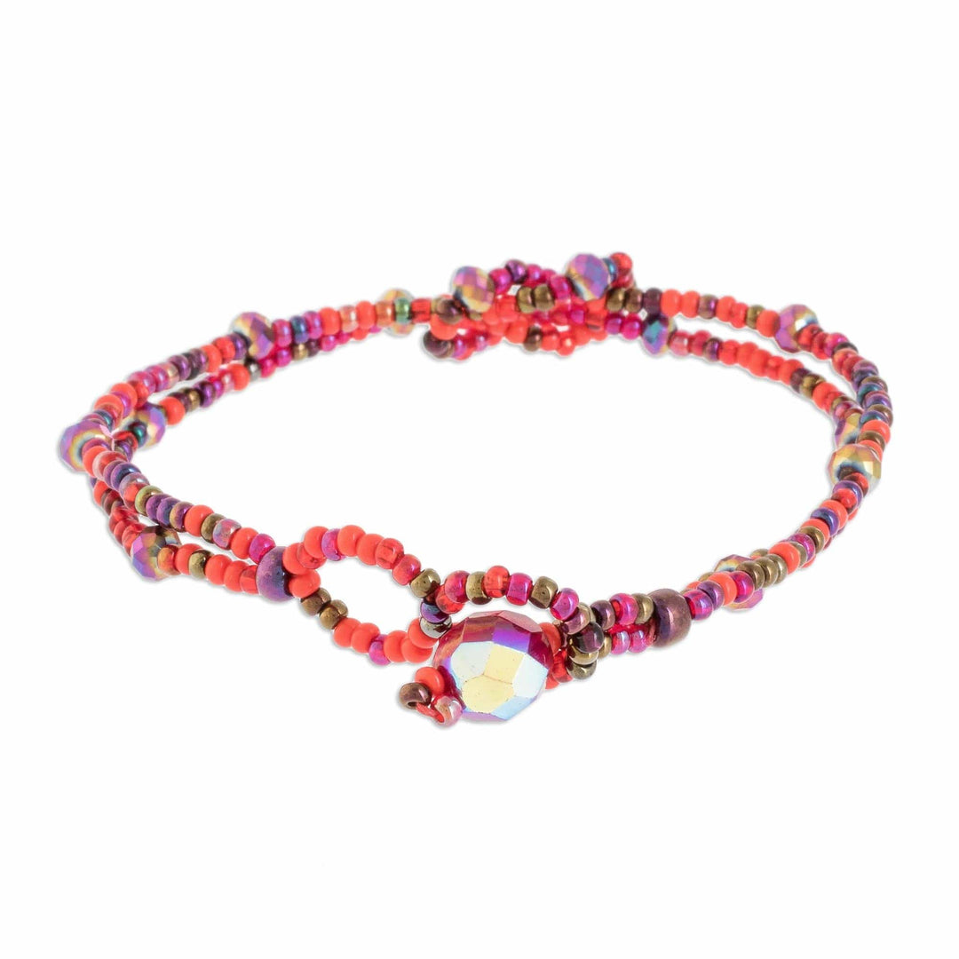 Braided Glass Beaded Bracelet in Red - Interlaced in Red