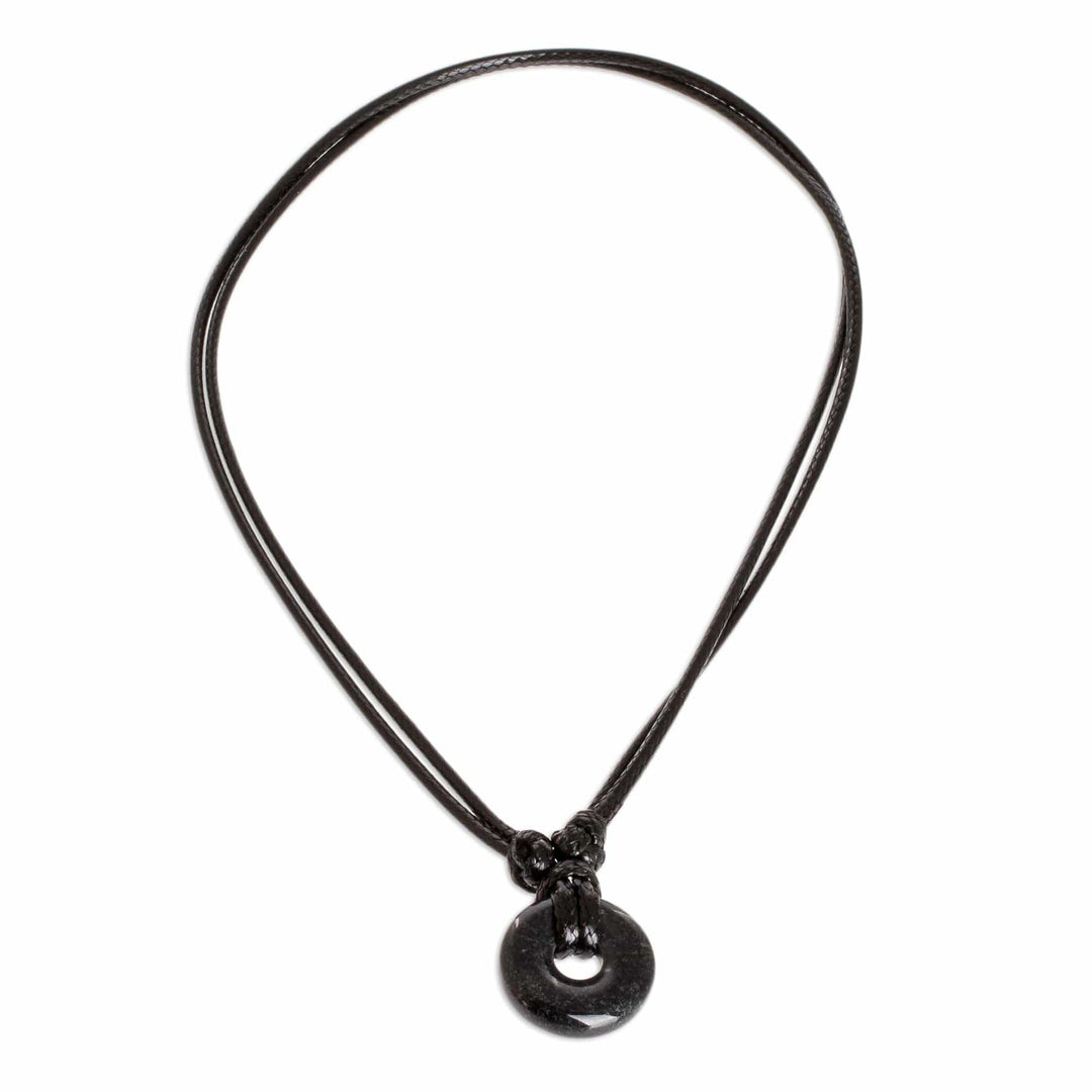 Adjustable Black Jade Necklace - Circle of Love in Black