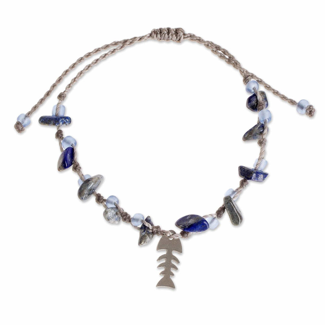 Fishbone Charm Lapis Lazuli Bracelet - Blue Fish