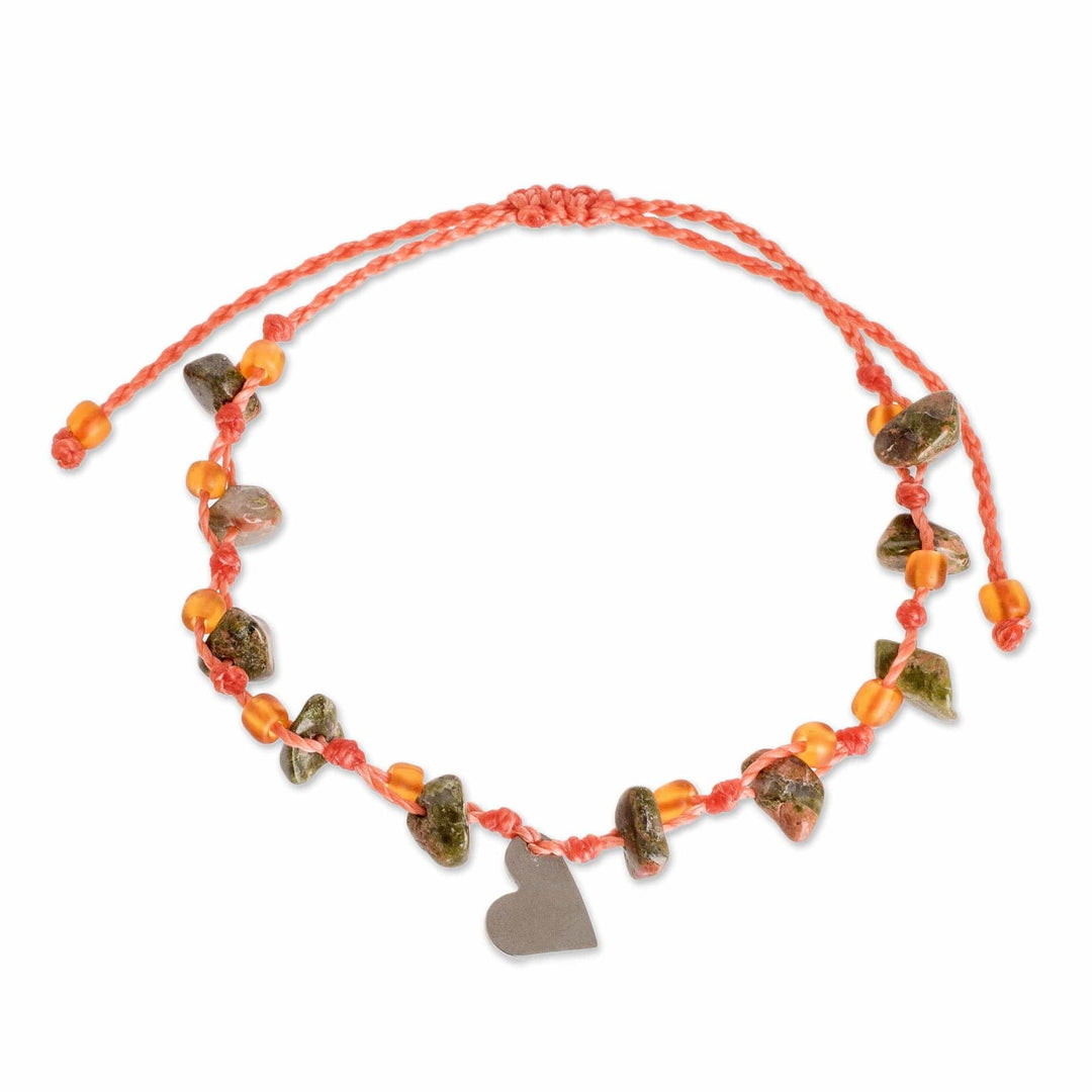 Beaded Unakite Charm Bracelet - Melon Heart