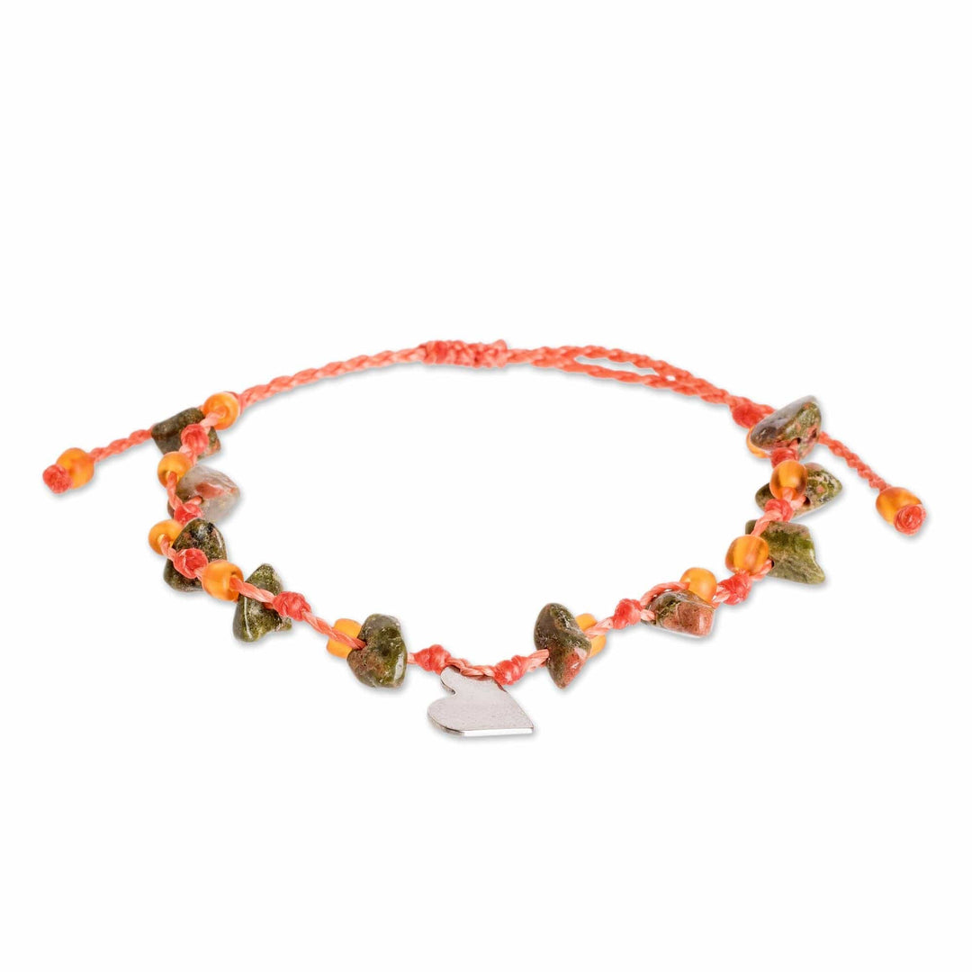 Beaded Unakite Charm Bracelet - Melon Heart
