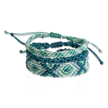 Aqua Macrame Wristband Bracelets (Set of 3) - Seafoam Surf