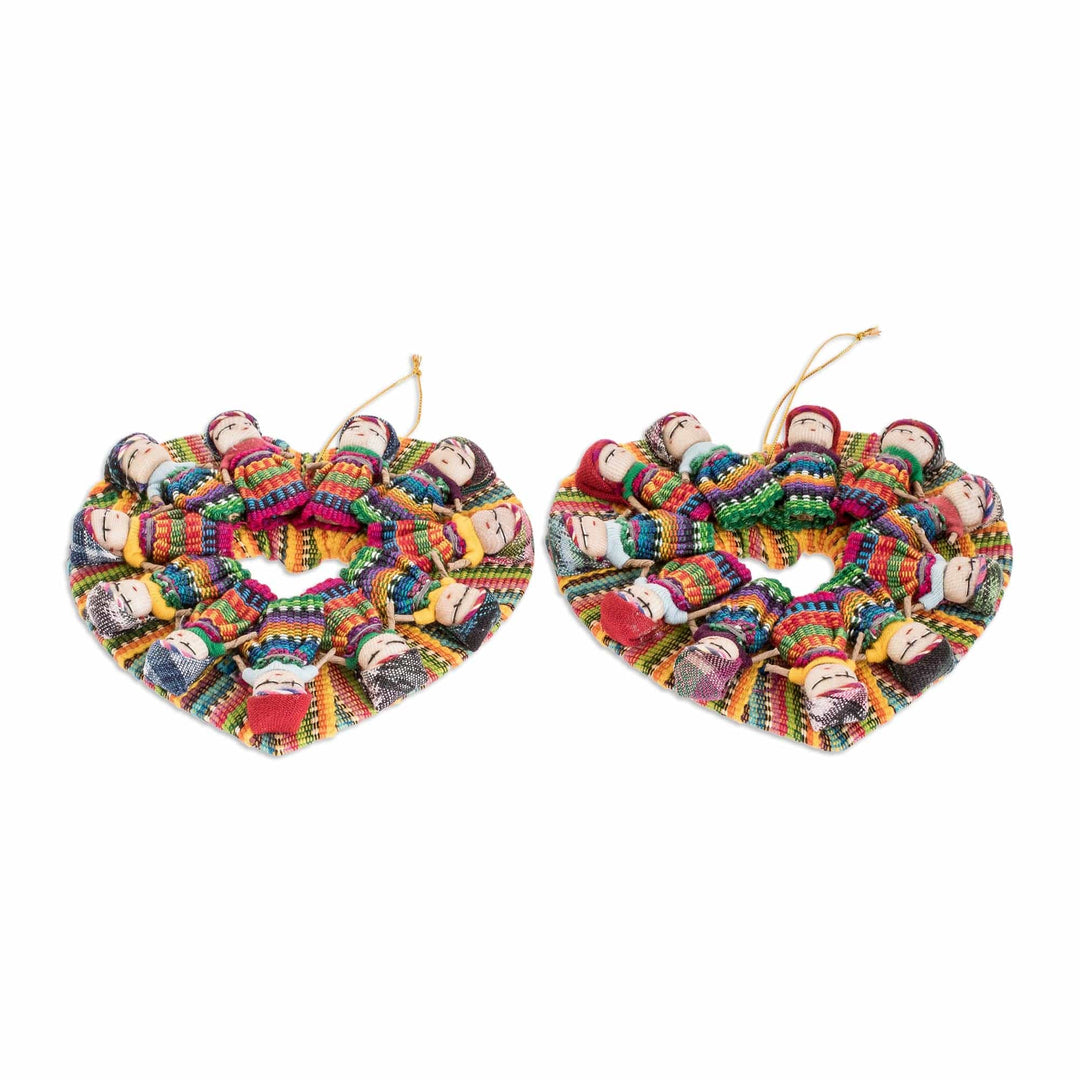 Handwoven Cotton Worry Doll Christmas Ornaments (Set of 2) - Friendship is Love