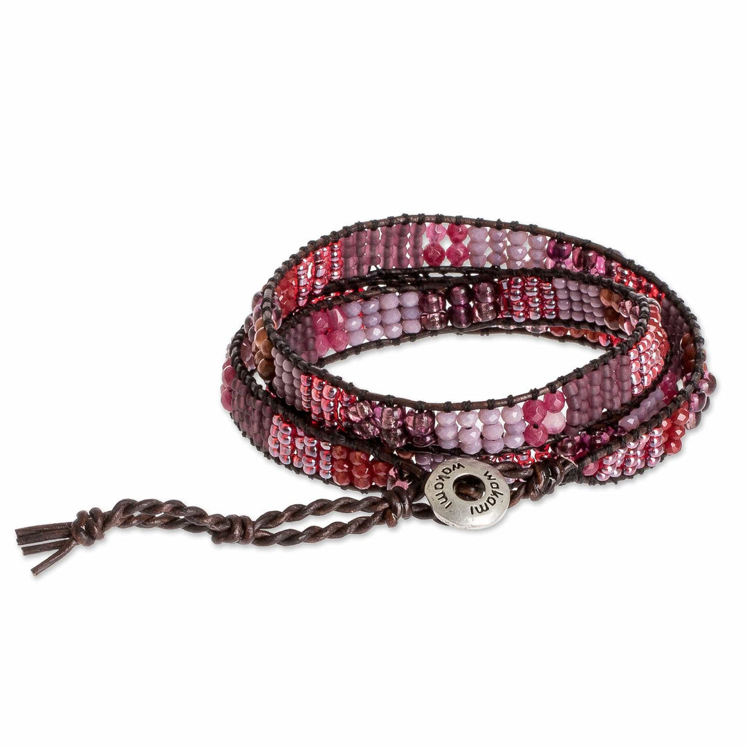 Glass Bead Braided Bracelet in Tones of Rose and Brown - Earth Rose