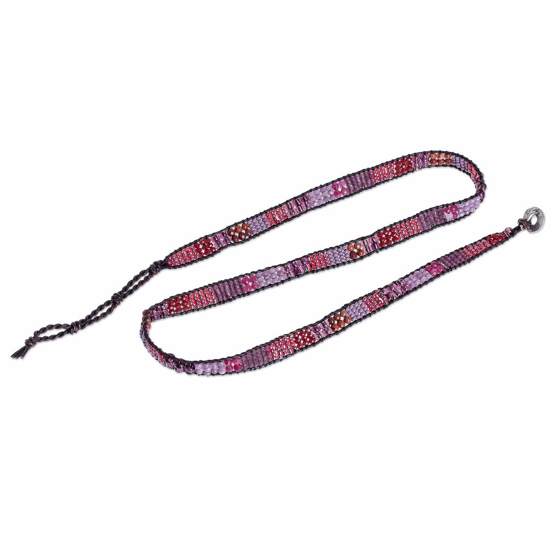 Glass Bead Braided Bracelet in Tones of Rose and Brown - Earth Rose