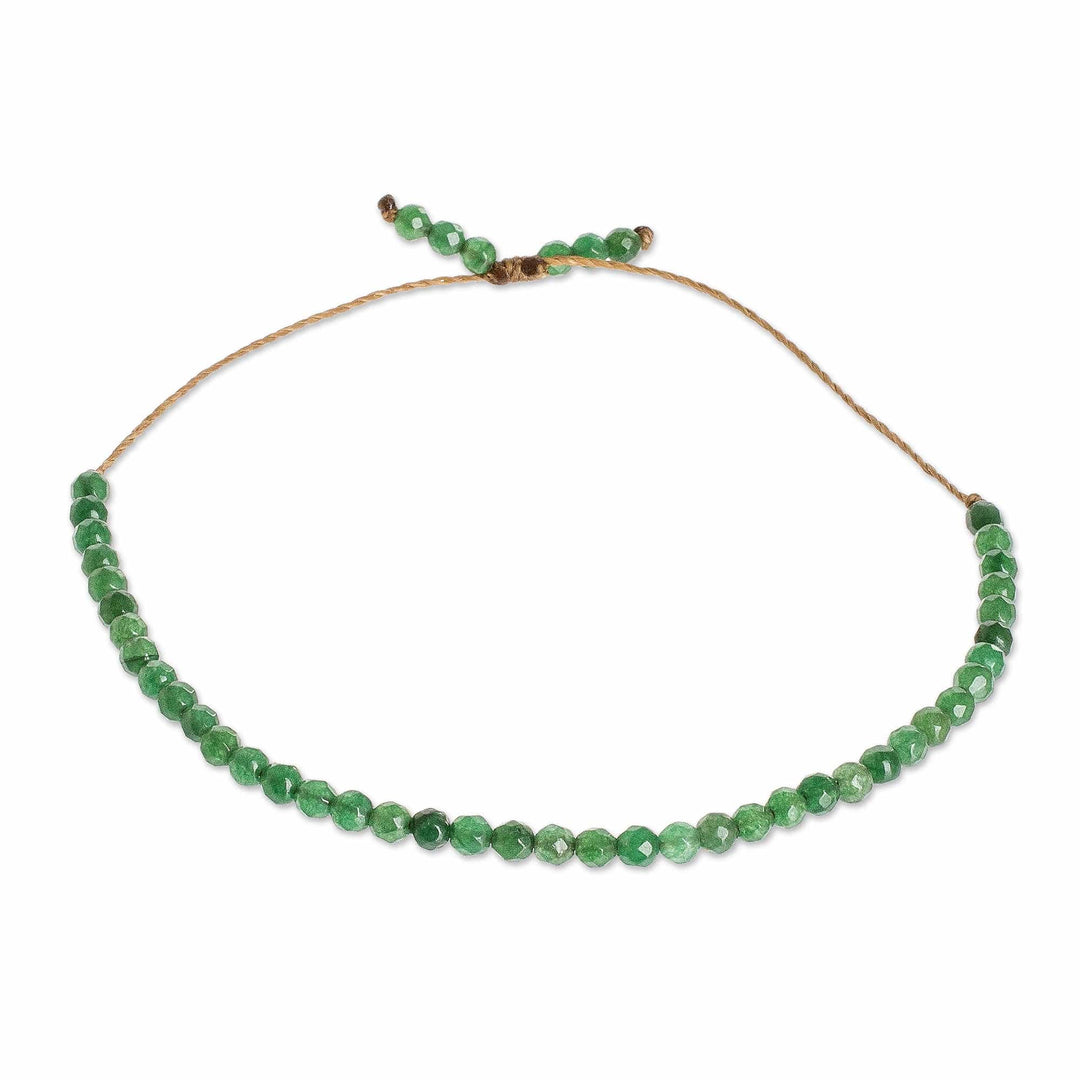 Dark Green Jasper Beaded Bracelet with Sliding Knot - Rainforest Wrap