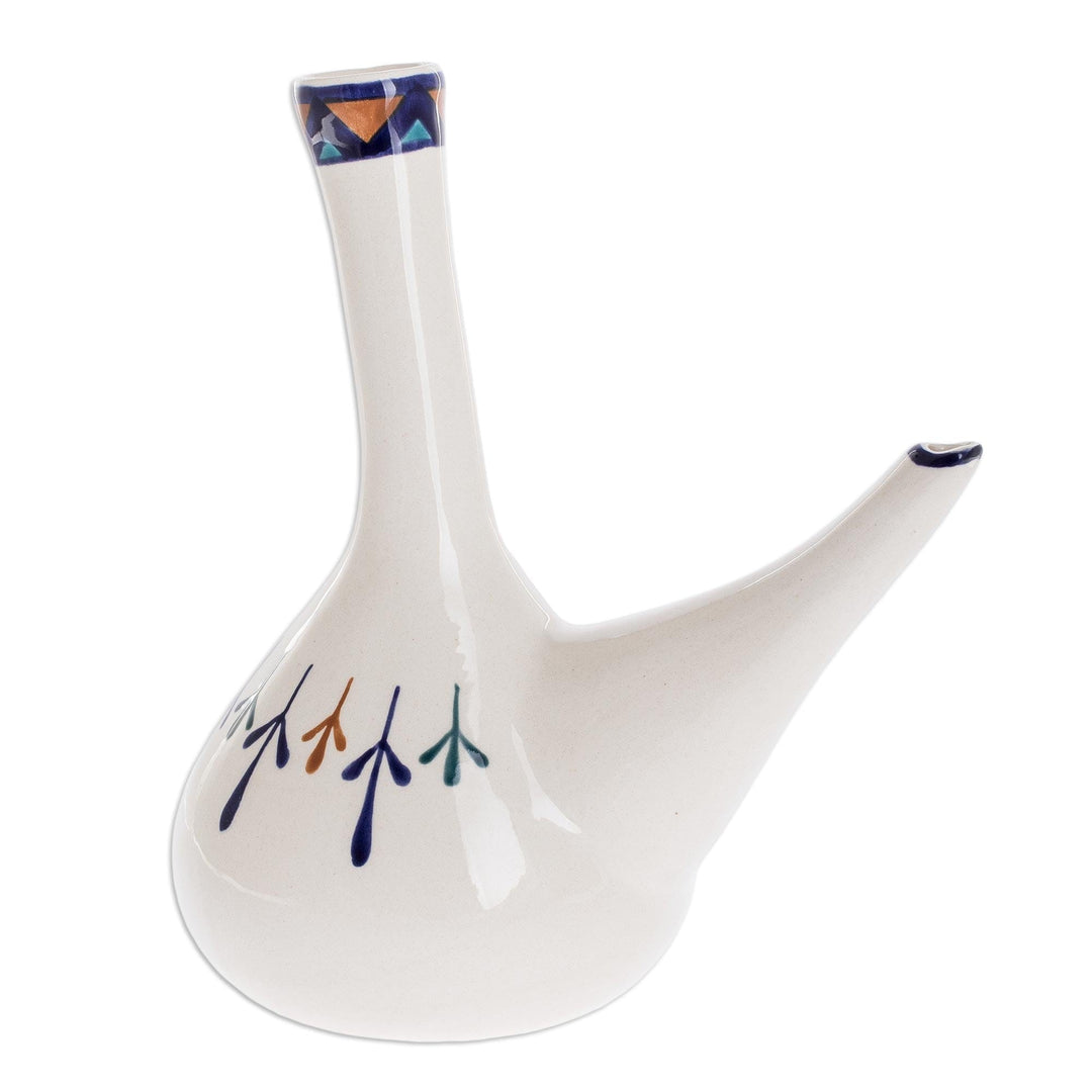 Off-White Ceramic Wine Server with Geometric Design - Antigua Breeze