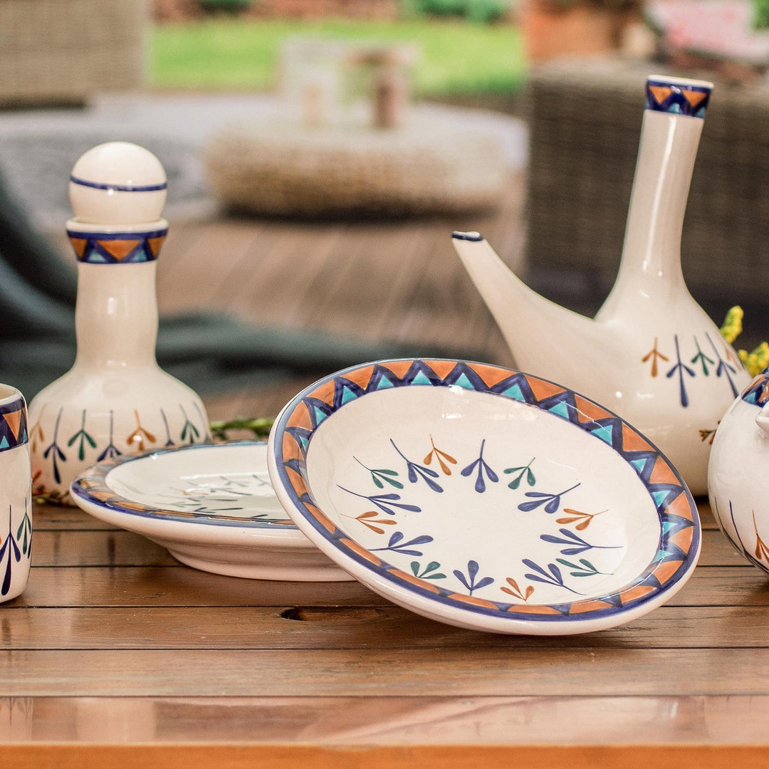 Two Off-White Ceramic Luncheon Plates with Geometric Design - Antigua Breeze