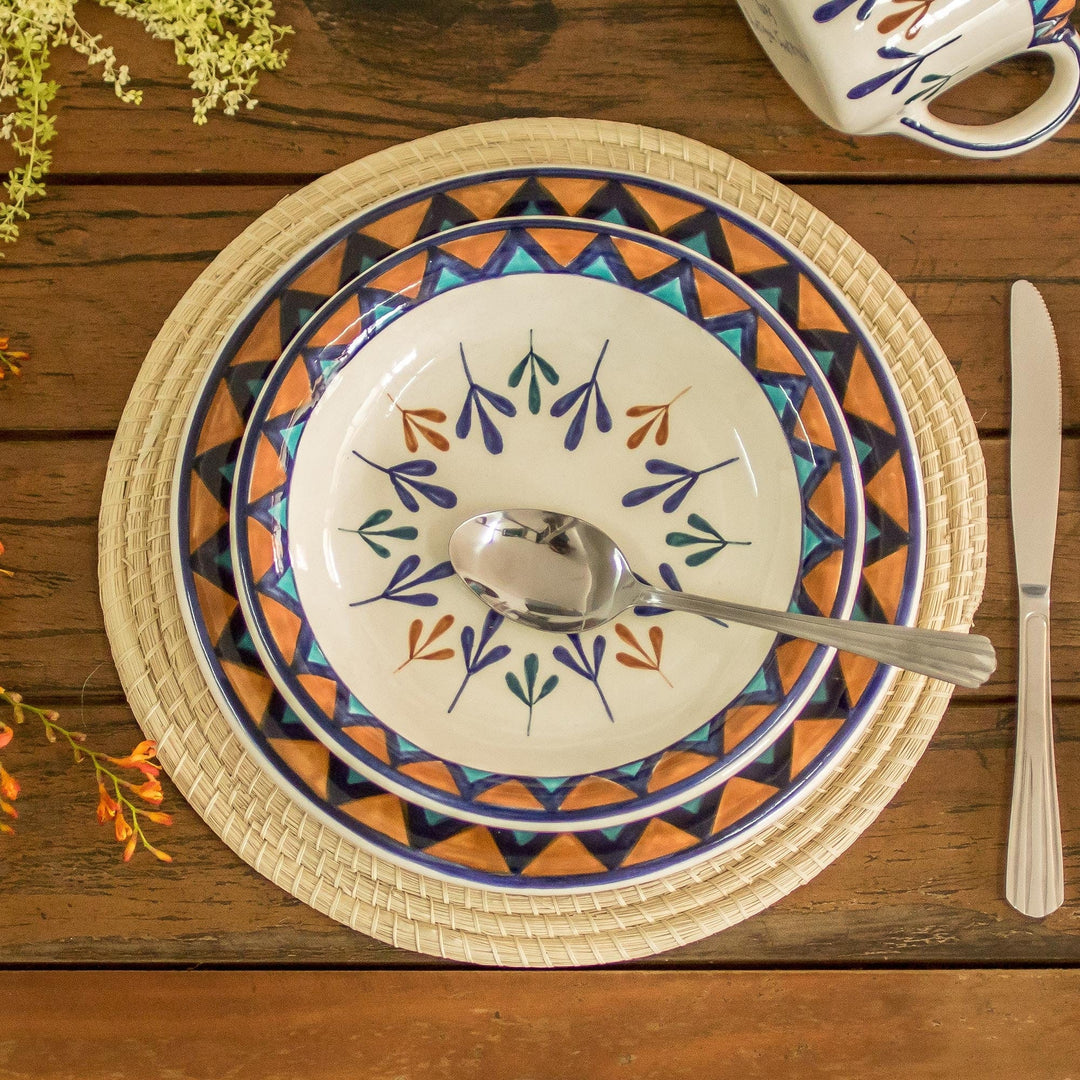 Two Off-White Ceramic Luncheon Plates with Geometric Design - Antigua Breeze