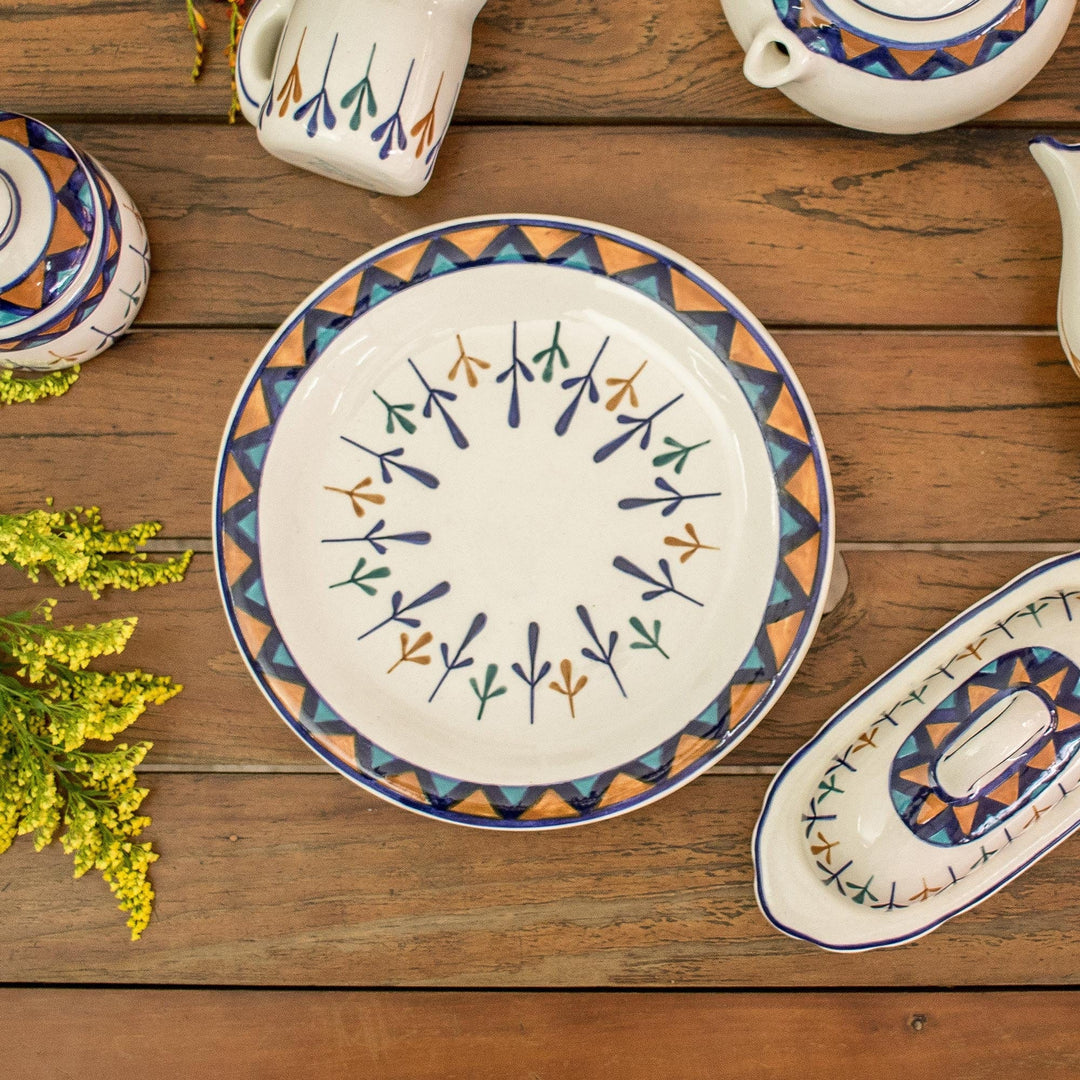 Two Off-White Ceramic Luncheon Plates with Geometric Design - Antigua Breeze