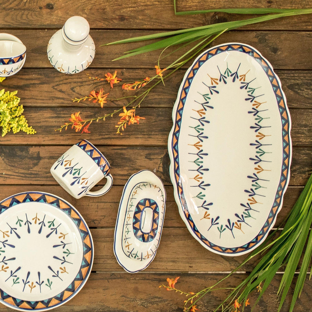 Ceramic Oval Serving Platter with Geometric Design (19 Inch) - Antigua Breeze