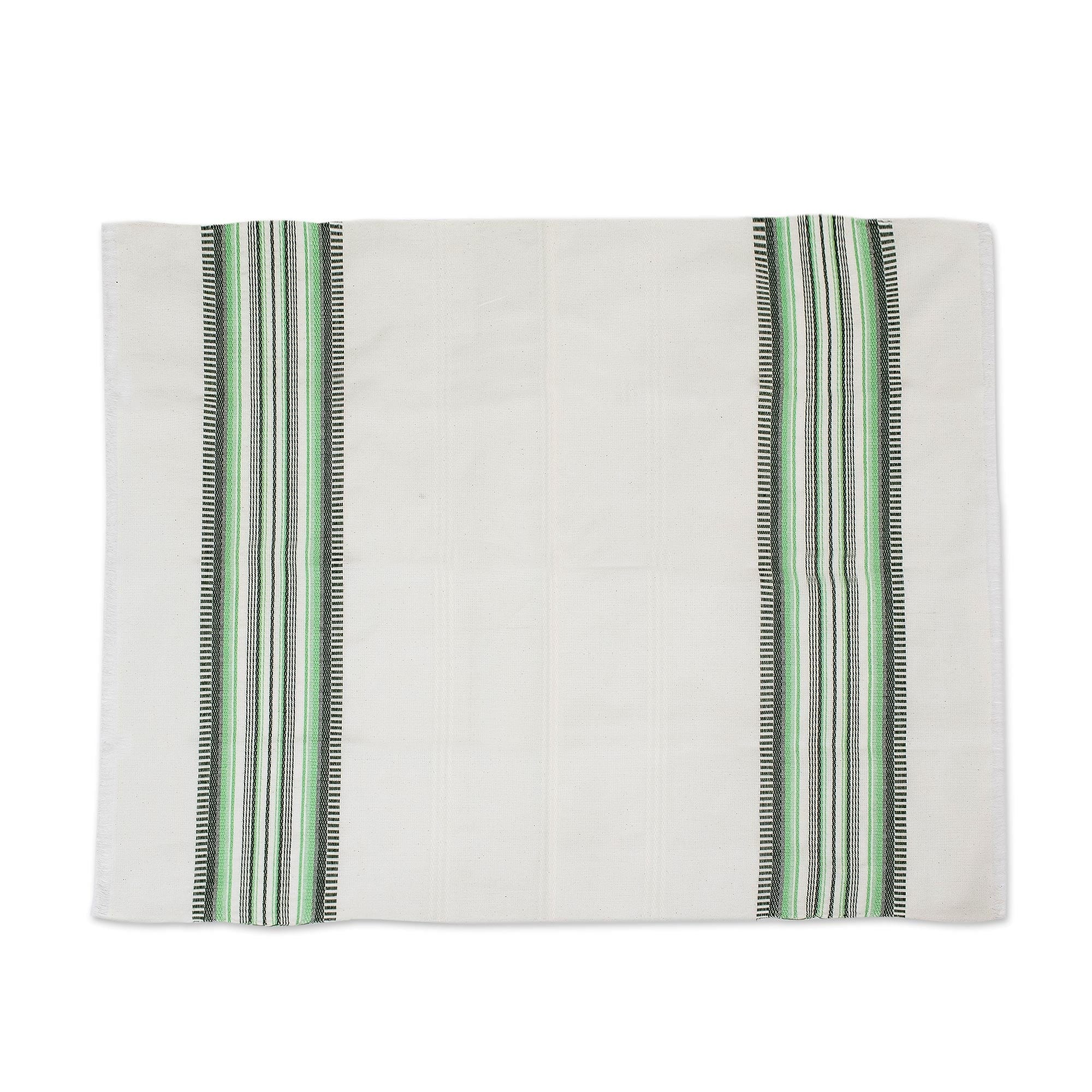 Hand Woven Hache Dish Towels | Black & White Stripes with Black Border