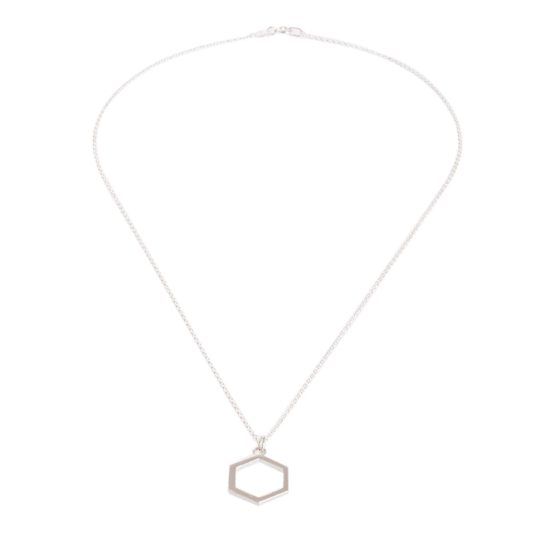Sterling Silver Hexagon Pendant Necklace from Costa Rica - Hexagon