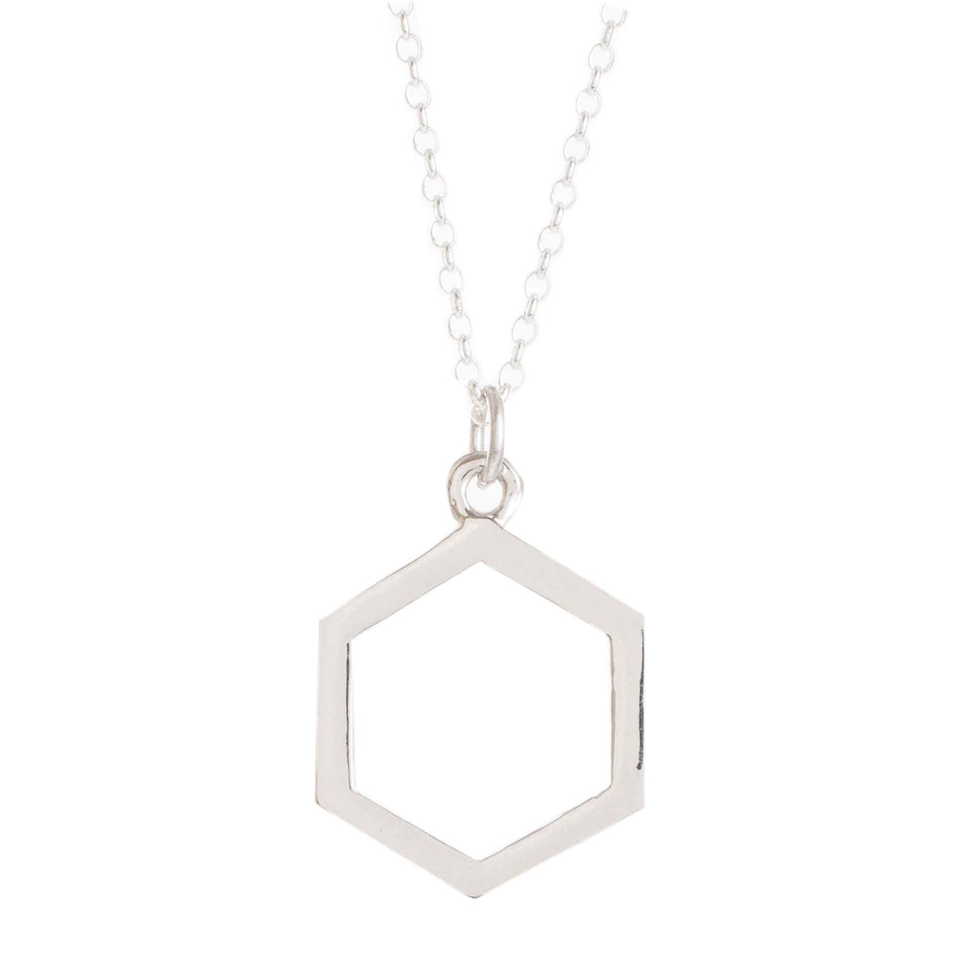 Sterling Silver Hexagon Pendant Necklace from Costa Rica - Hexagon