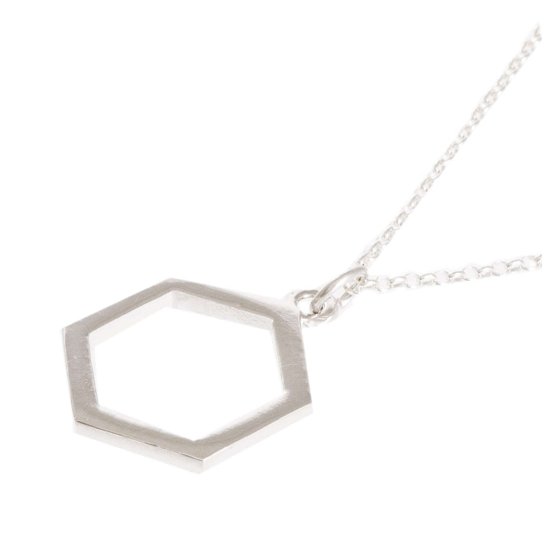 Sterling Silver Hexagon Pendant Necklace from Costa Rica - Hexagon