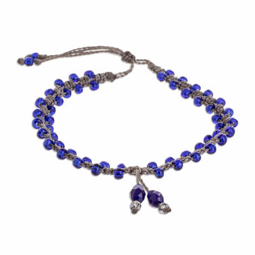 Handmade Crystal Beaded Macrame Anklet from Guatemala - Profoundly Blue