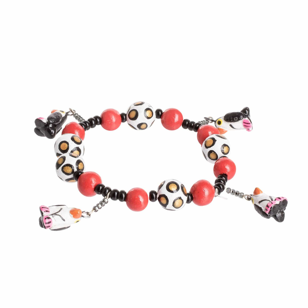 Handcrafted Ceramic Beaded Stretch Bracelet with Penguins - Dangling Penguins